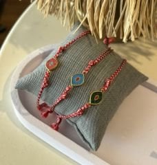 Gümüş Kırmızı İp Bileklik