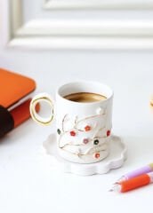 Çiçekli Duble Türk Kahvesi Fincanı